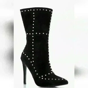 Boohoo Black Premium Saffron Studded Heeled Sock Boot Siz3 3 UK, 5 US; $88